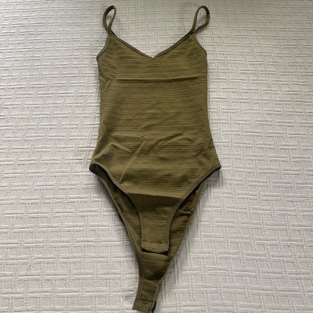 Topshop olive green bodysuit.